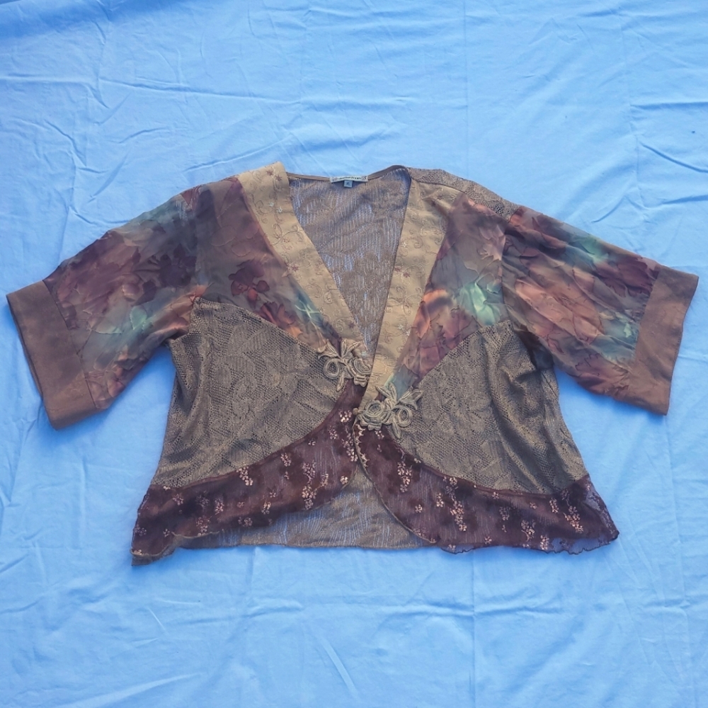 Vintage Floral Lace & Silk Cottagecore Spencer Alexis Cardigan Jacket XL - Picture 3 of 17